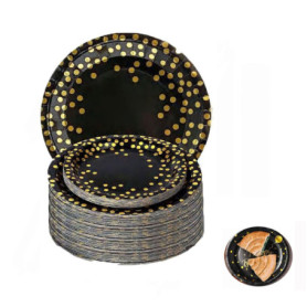 Wxinsheng 50 Pièces Vaisselle de Fête Noir et Or Assiettes Jetables en Carton,pour Anniversaire,Mariage,Baby Shower Noël Dîner