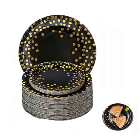 Wxinsheng 50 Pièces Vaisselle de Fête Noir et Or Assiettes Jetables en Carton,pour Anniversaire,Mariage,Baby Shower Noël Dîner