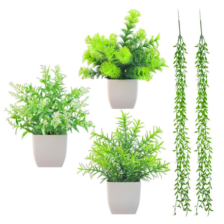 3 Morceaux De Pots De Plantes Décoratifs, 2 Morceaux De Saules Pleureurs Suspendus Au Mur, Petites Plantes Artificielles, Pots D