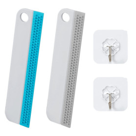 Lot de 2 raclettes d'essuie-glace, 2 crochets transparents, essuie-glace de douche, essuie-glace multifonction en silicone, sans