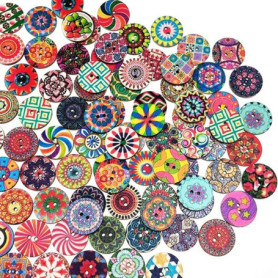 YEFAF Lot de 200 boutons multicolores en bois pour enfants, motif mélangé, vintage, pour couture, bricolage, décoration, bricola