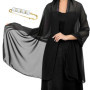 TAFACE Écharpe Noire en Mousseline de Soie et Broche en Diamant en Perles - Double Usage pour Femme, Assortie à Robe de Soirée C