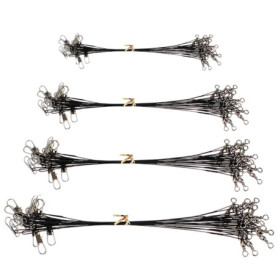 Lot de 48 Lignes Anti-Morsure Noires en Acier Inoxydable avec Pivot - pour Pêche en Mer et Rivière (4 Tailles)
