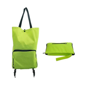 Sac à Roulettes Pliable Vert, Chariot à Provisions de Supermarché, Imperméable et Pratique, Portable en Tissu Oxford