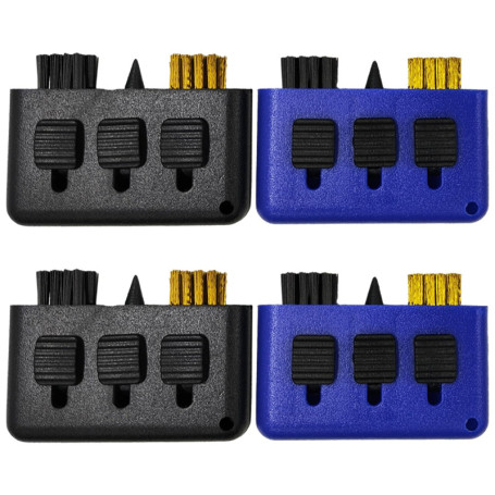 MEMOFYND Lot de 4 brosses de nettoyage 3 en 1 pour clubs de golf, outils de nettoyage pour clubs de golf, bleu et noir