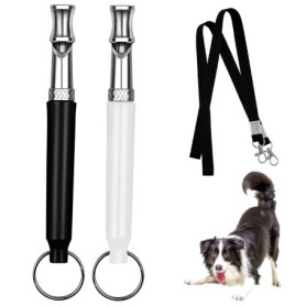 Omnikryp 2 Pièces Sifflet à Ultrasons pour Chien, Sifflet Chien Rappel Professionnel, Rappel avec Lanière, Aides à la Formation 