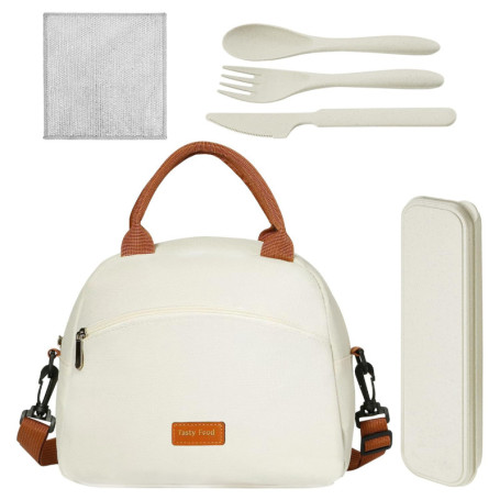 ZBHDEYG 1 sac à déjeuner pour femme, 1 ensemble d'ustensiles, 1 chiffon, sac à déjeuner isotherme pour femme, sac à déjeuner por