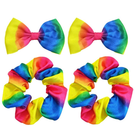 2 morceaux d'élastiques à cheveux pour filles, 2 morceaux de pinces à cheveux avec nœud, élastiques à cheveux arc-en-ciel pour q