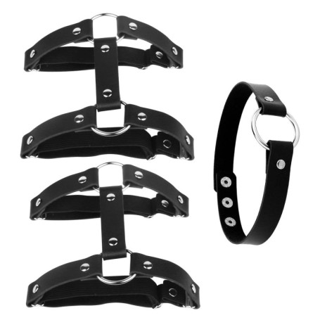 2 Anneaux De Jambe Noirs, 1 Tour De Cou, Anneaux De Cuisse Punk, Jarretières Réglables, Anneaux De Cuisse Sexy, Bretelles Élasti