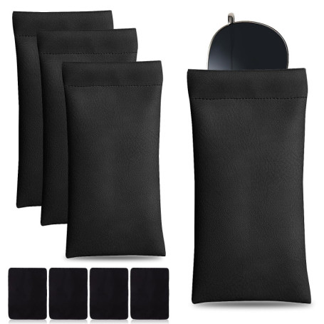 Lot de 4 étuis de protection en cuir synthétique souple avec chiffon de nettoyage pour lunettes de soleil portable et étanche - 