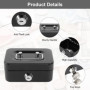 Lot de 2 petites caisses à monnaie verrouillables avec clé - Avec fente - Portable - Pour pièces de monnaie, billets - Noir et a