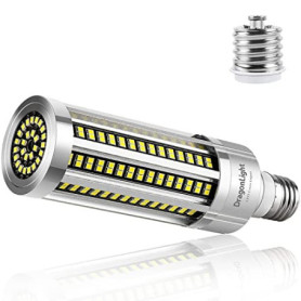 Ampoule LED ultra lumineuse 60W sans ventilateur (remplace 500W) – Ampoule LED E27 avec adaptateur E40 – 6000K blanc froid 7,200