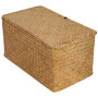 PINGEUI Lot de 3 paniers de rangement en jonc de mer avec couvercle et bouton, panier rectangulaire en jonc de mer pour vêtement