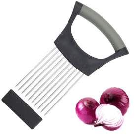 Trancheuse à oignons, en acier inoxydable, outil d'aide à la coupe, noir, 14,3 cm x 9,5 cm