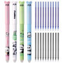 Lot de 4 stylos à bille effaçables avec 20 recharges, motif panda de dessin animé, stylo effaçable, 0,5 mm, pour fournitures sco