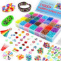 INSCRAFT 12750 PCS Elastique Bracelet Kit de Recharge, 28 Couleurs avec Boîte, 600 Pinces, 200 Perles, 52 Perles Lettres, Loom B