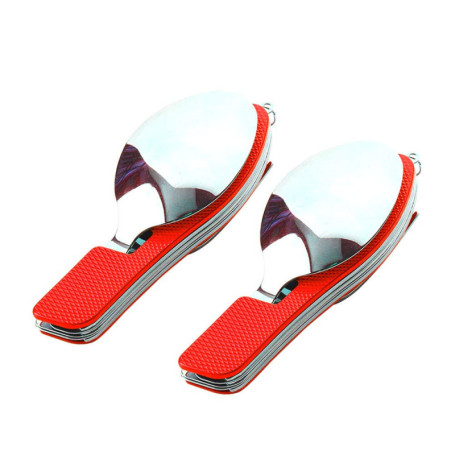 QitinDasen 2Pcs Prime 4 en 1 Couverts Pliant, Couverts Camping en Acier Inoxydable, Couverts Multifonction Pliant Couteau Fourch