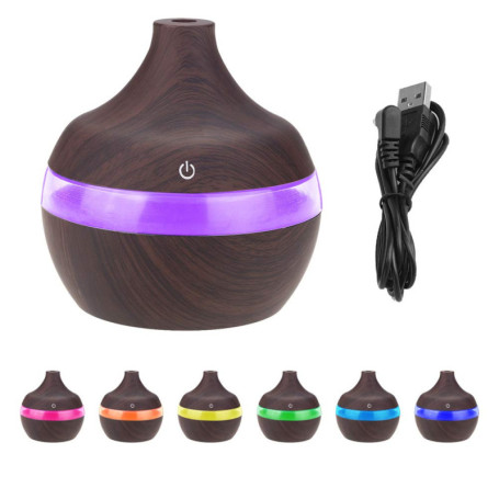 300 ML Humidificateur d'Air Ultrasonique Deep Wood Grain Huile Essentielle Cool Air Mist Aroma Diffuseur Coloré LED Night Light 