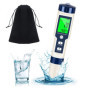 Testeur pH 5 en 1 avec compensation température, mesure pH, TDS, EC, salinité, température, affichage LCD, pour eau potable et p