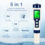 Testeur pH 5 en 1 avec compensation température, mesure pH, TDS, EC, salinité, température, affichage LCD, pour eau potable et p