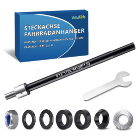 WildKids Axe enfichable pour remorque de vélo M12 160-172 mm, longueur de tige réglable, axe enfichable compatible avec la plupa