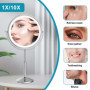 TUSHENGTU 9" Miroir de Maquillage grossissant x 10 avec lumière LED Rechargeable, Hauteur réglable de, Miroir de Rasage sur Pied
