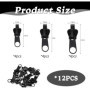 ETELIAR Curseur Fermeture Eclair 12 Pièces Curseur Fermeture Eclair Clipsable 3 Tailles Reparation Fermeture Eclair Couleur: Noi