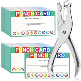 150 cartes perforées, cartes de récompenses avec perforatrice manuelle pour la classe, tableau de récompenses pour les enfants, 