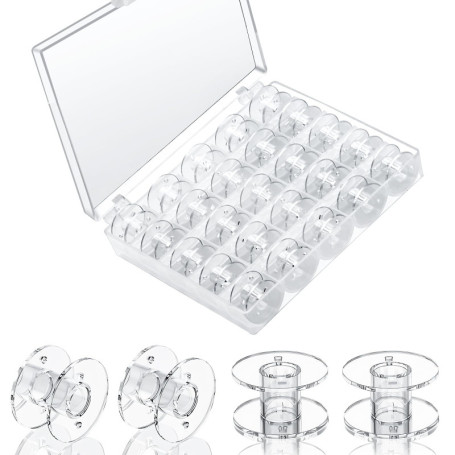 MXTIMWAN Lot de 25 Canette Machine a Coudre, Canette Plastique Bobines avec Boîte de Rangement pour Brother Singer Kenmore Janom