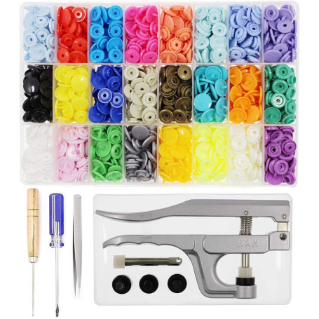 BetterJonny 384 Ensembles d'Agrafe Pression T5 12mm en Résine de 24 Couleurs avec Pince Métal pour Projets de Couture et D'artis