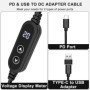 Hoembpn Cable Alimentation Adaptateur PD/USB vers DC 5V,9V,12V,15V,20V Tension Réglable Type C Mâle to 5.5x2.1mm Cordon Chargeur