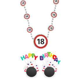 RELKLYU 1 Collier De 18 Ans, 1 Lunettes De Joyeux Anniversaire, Bijoux Créatifs en Perles, Universel pour Hommes Et Femmes, Déco