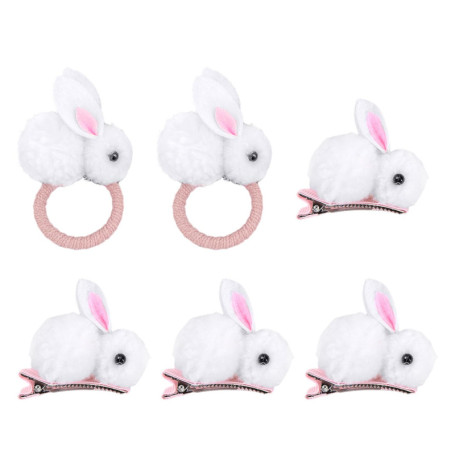 4 Petits Pinces À Cheveux De Lapin Et 2 Anneaux De Cheveux, Des Pinces En Peluche Mignonnes, Des Cordes De Cheveux Élastiques, D