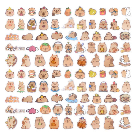 EHDWXVZM 100 Autocollants Capybar, Animaux De Dessins Animés Mignons, Autocollants De Graffitis Étanches Drôles, Bricolage -Case