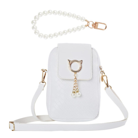 1 Poche De Téléphone Mobile Blanc Et 1 Pendentif, Poche Pour Femmes À La Mode, Portefeuille En Cuir Pu, Chaîne De Suspension De 