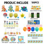 Lot de 100 décorations d'anniversaire pour enfants, avec ballons, nappe, autocollants de tatouage, décoration de gâteau, bannièr