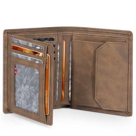 TEEHON Portefeuille Homme en Cuir avec Blocage RFID, 12 Emplacements pour Cartes, 1 ID & Photo Window, Sac à Monnaie, 2 Comparti