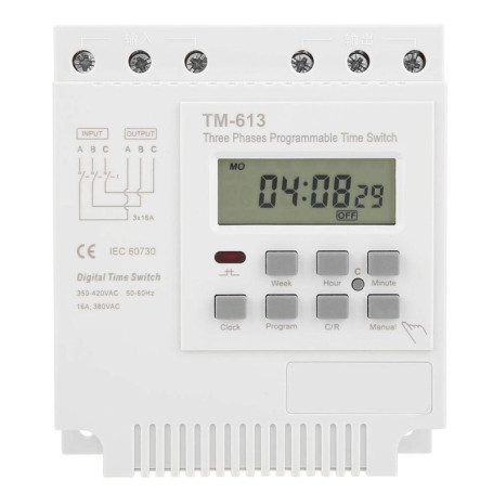 Contrôleur de Minuterie 380V, Minuterie Programable TM-613 380V 16A 3 Phases Interrupteur De Minuterie De Relais Temporel Progra