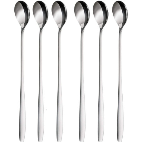Ensemble de cuillères à Latte Macchiato, 6 pièces, 22 cm - cuillères Longues pour Cocktails et Desserts, Acier Inoxydable Poli, 
