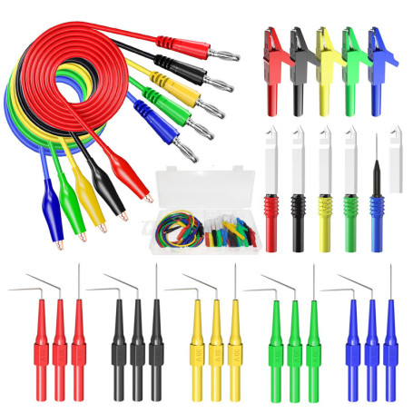 Cleqee Lot de 30 sondes arrière,Fiche banane vers pince crocodile en cuivre,Câbles d'essai automobiles avec pinces crocodiles,So