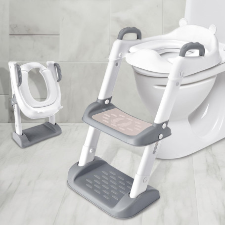 Mkitnvy Reducteur Toilette Enfant, Réducteur WC avec Marches, siège de toilette réglable avec rembourrage en PU, anti-éclaboussu