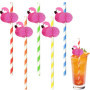 CHIHOLEN Lot de 50 pailles à cocktail, en papier, décoratives, motif flamant rose 3D, biodégradables, pour boissons froides, déc