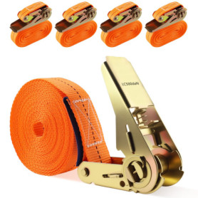 Foydream 4 Pièces Sangles à Cliquer, Longueur 6 m, Largueur 25 mm, Belastung BIS 800 kg, Sangle d'arrimage à Cliquet pour Transp