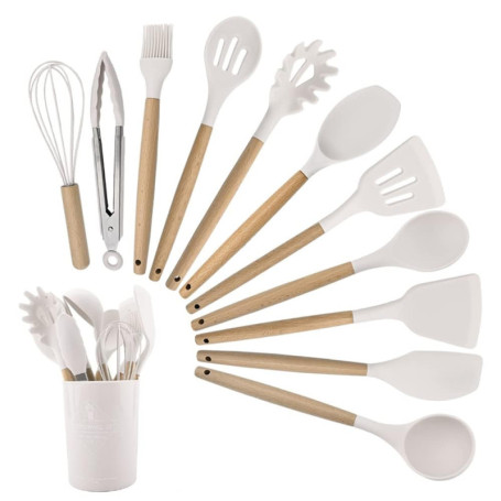 Strehknewen Lot de 12 Ustensiles de cuisine en silicone, résistants à la chaleur, antiadhésifs, passent au lave-vaisselle, ergon