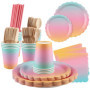 Zosenyer Party Vaisselle Colorés, 160 Pièces Vaisselles Anniversaire Assiette Dîner avec Serviette en Papier, Cuillère à Fourche