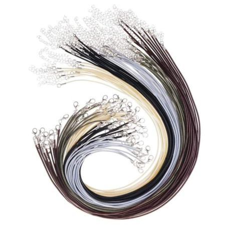 XCOZU 50 Pièces Cordon Collier de Cire de Coton, Cordon Collier pour Pendentif Femme, 2MM Cordon avec Fermoir Cordon Simili Cuir