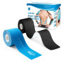 SURFOU Strap Sport Tape Kinesiologie, 2 Rouleau 5cm X 5m Bleu + Noir, Adhesive Forte, Bande Élastique Taping Récupération, Pour 