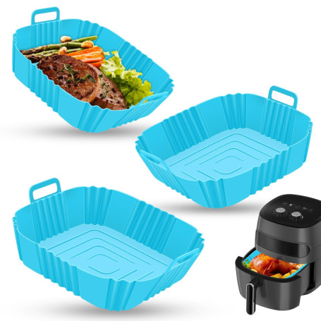 3 Pièces Accessoire Air Fryer,Moule Silicone Air Fryer Pot,Airfryer Pot Plat Carré Pliable Doublure Liner,Panier Moule pour Frit