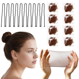 Filets à Cheveux Invisible,20 Pièces Filet Élastique Chignon,10 Pièces U Forme Pinces à Cheveu,pour Ballet, Danse, Infirmière Ai