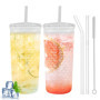 Byfoyif 2 Pcs Verre avec Couvercle et Paille 650 ml, Verre Bubble Tea Réutilisable, Gobelet Smoothie Transparent sans BPA, Tasse